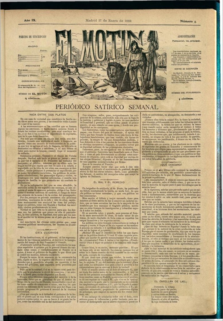 Miniatura de El Motín: periódico satírico semanal del 27 de enero de 1889