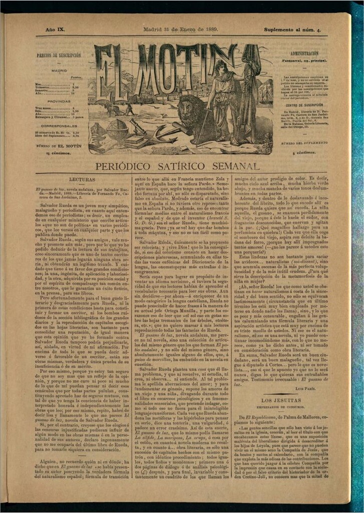 Miniatura de El Motín: periódico satírico semanal del 31 de enero de 1889