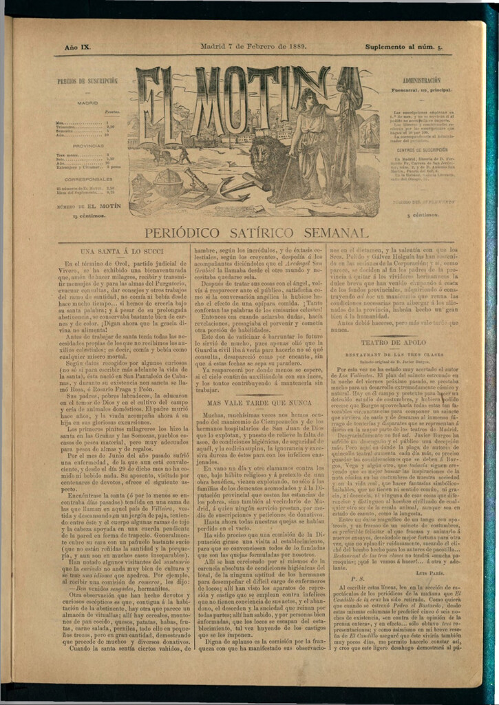 Miniatura de El Motín: periódico satírico semanal del 7 de febrero de 1889