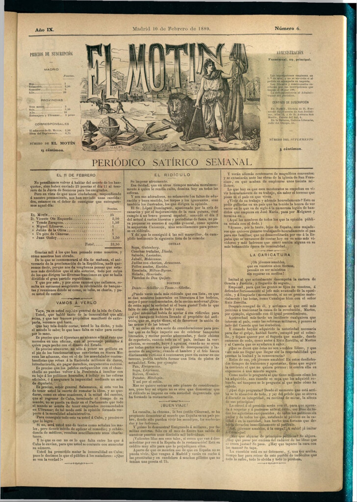 Miniatura de El Motín: periódico satírico semanal del 10 de febrero de 1889