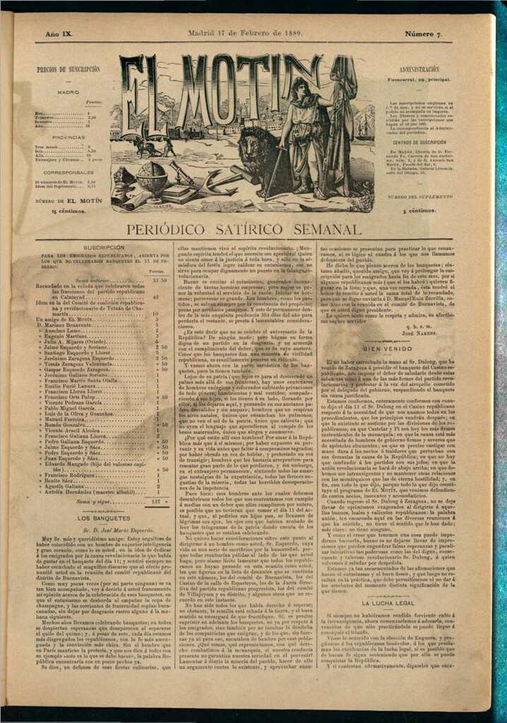 Miniatura de El Motín: periódico satírico semanal del 17 de febrero de 1889