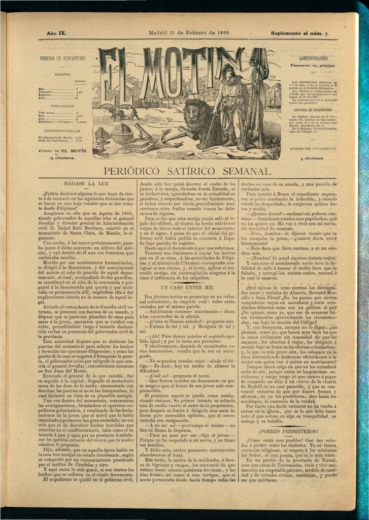 Miniatura de El Motín: periódico satírico semanal del 21 de febrero de 1889