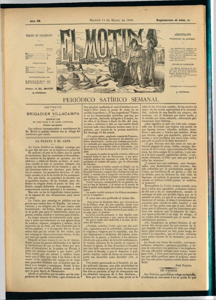 Miniatura de El Motín: periódico satírico semanal del 14 de marzo de 1889