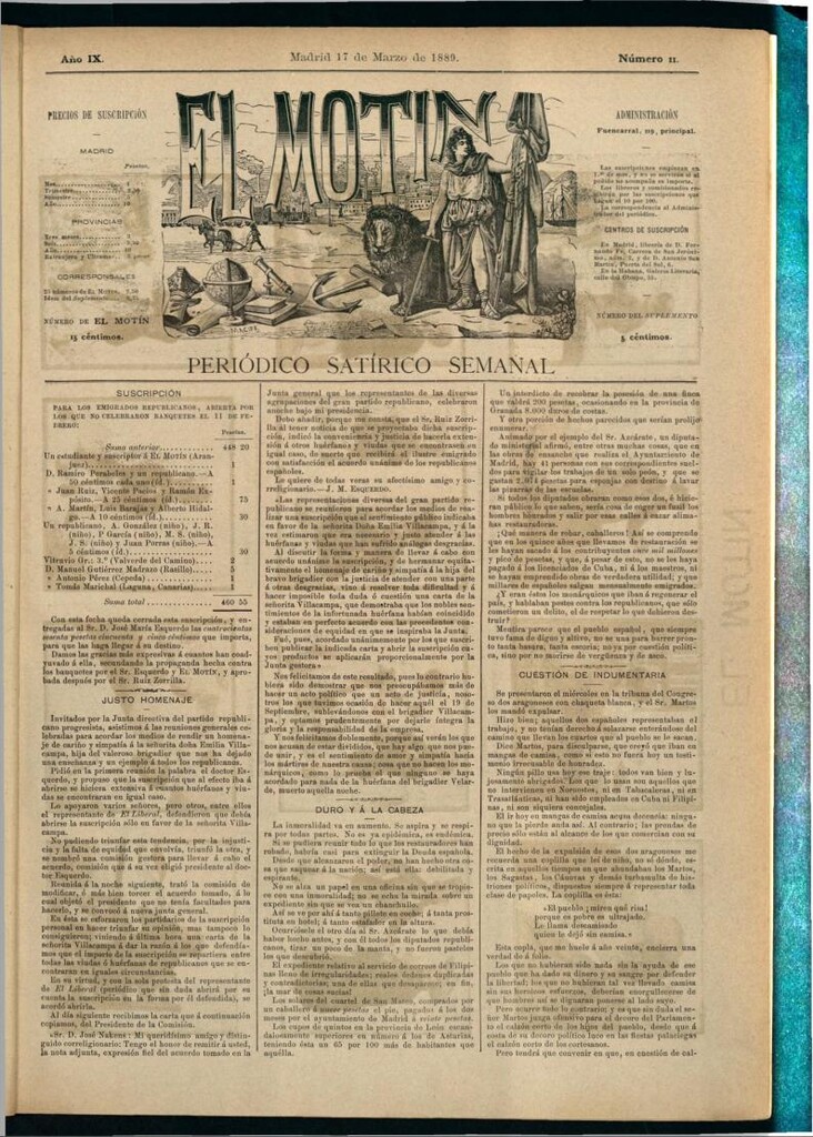 Miniatura de El Motín: periódico satírico semanal del 17 de marzo de 1889