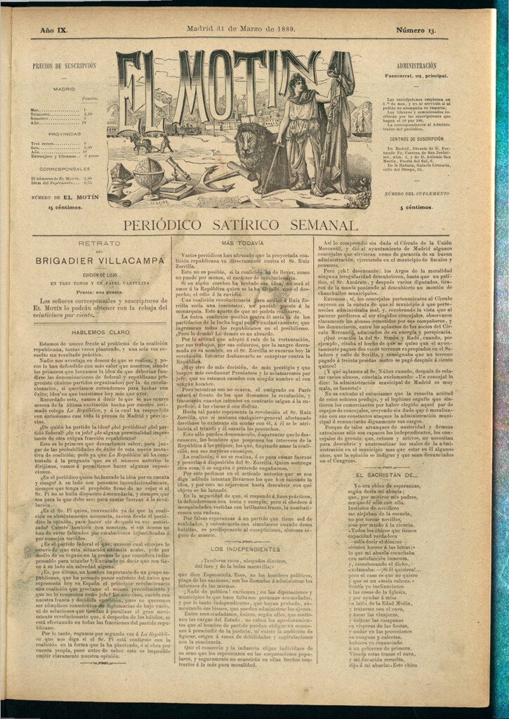 Miniatura de El Motín: periódico satírico semanal del 31 de marzo de 1889