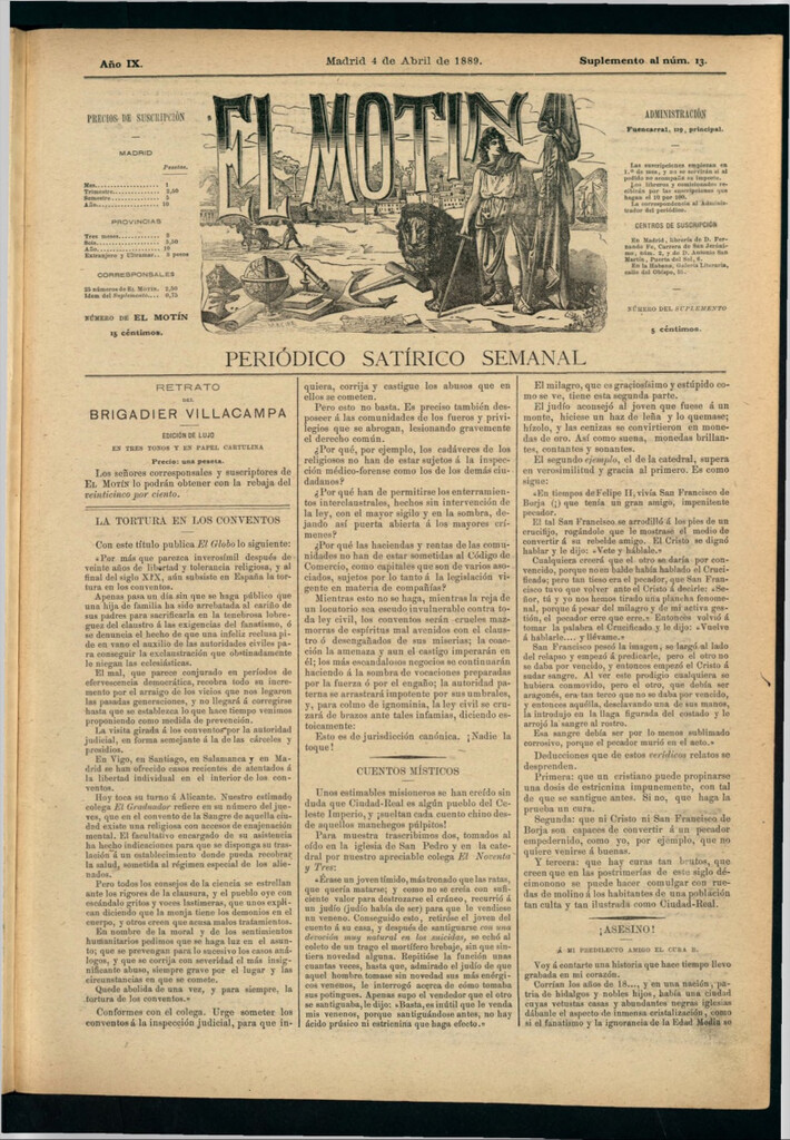 Miniatura de El Motín: periódico satírico semanal del 4 de abril de 1889