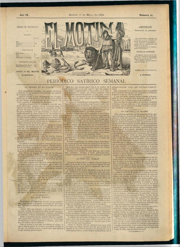 Miniatura de El Motín: periódico satírico semanal del 12 de mayo de 1889