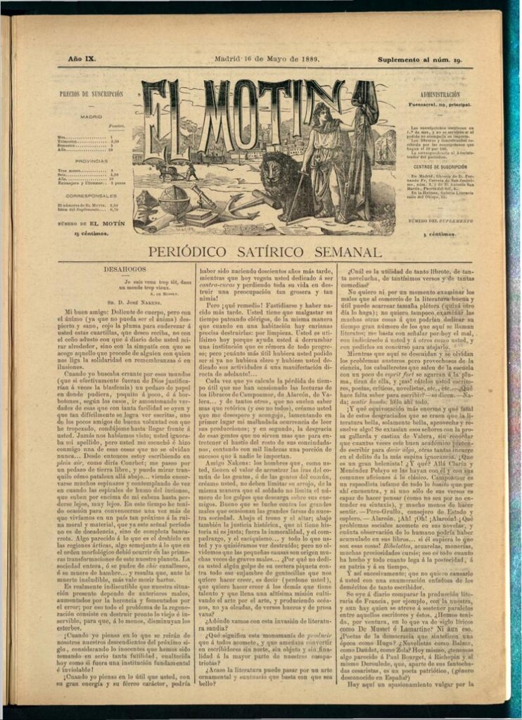 Miniatura de El Motín: periódico satírico semanal del 16 de mayo de 1889