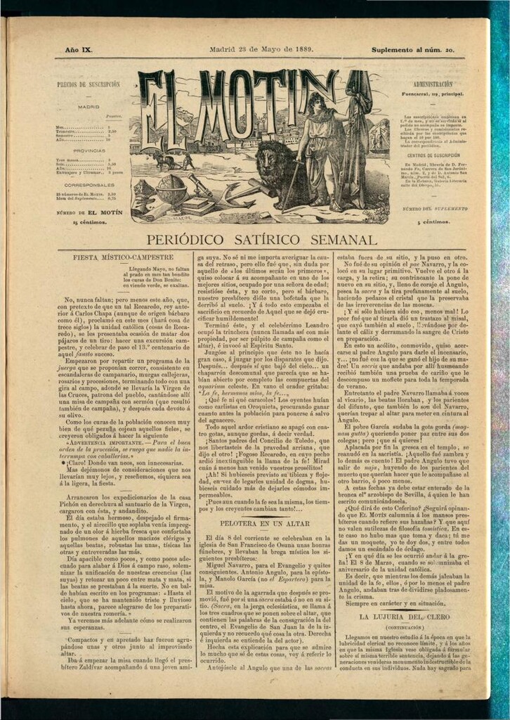 Miniatura de El Motín: periódico satírico semanal del 23 de mayo de 1889