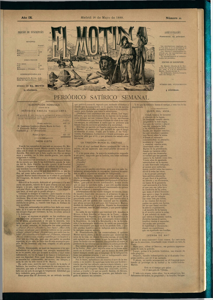 Miniatura de El Motín: periódico satírico semanal del 26 de mayo de 1889