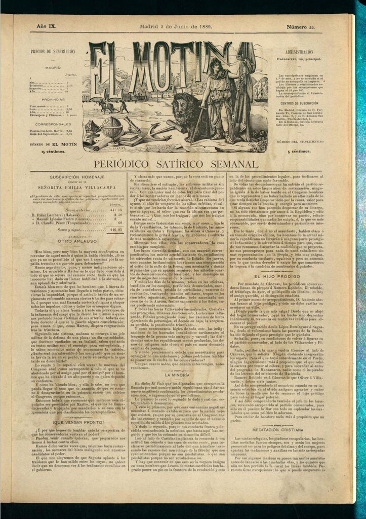 Miniatura de El Motín: periódico satírico semanal del 2 de junio de 1889