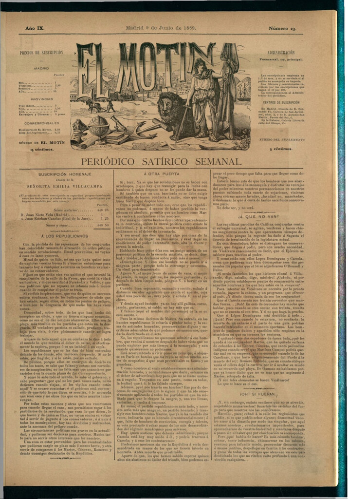 Miniatura de El Motín: periódico satírico semanal del 9 de junio de 1889