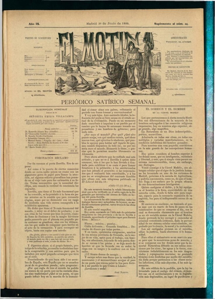 Miniatura de El Motín: periódico satírico semanal del 20 de junio de 1889