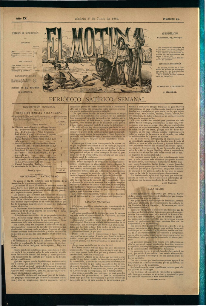 Miniatura de El Motín: periódico satírico semanal del 23 de junio de 1889