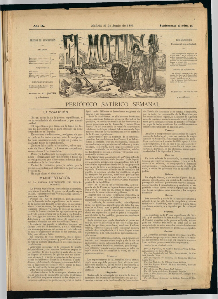 Miniatura de El Motín: periódico satírico semanal del 27 de junio de 1889