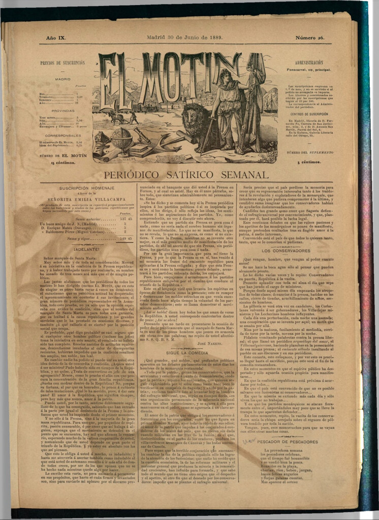 Miniatura de El Motín: periódico satírico semanal del 30 de junio de 1889