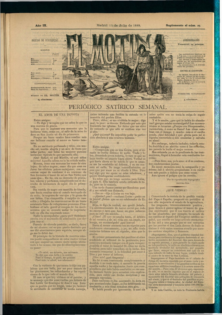 Miniatura de El Motín: periódico satírico semanal del 11 de julio de 1889