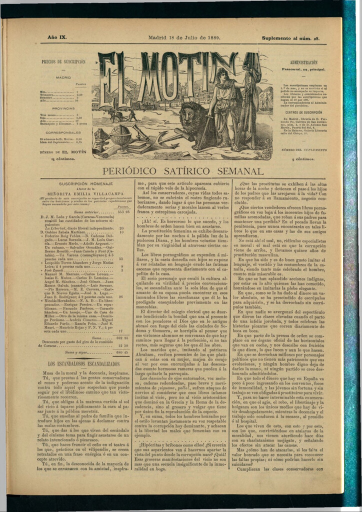 Miniatura de El Motín: periódico satírico semanal del 18 de julio de 1889