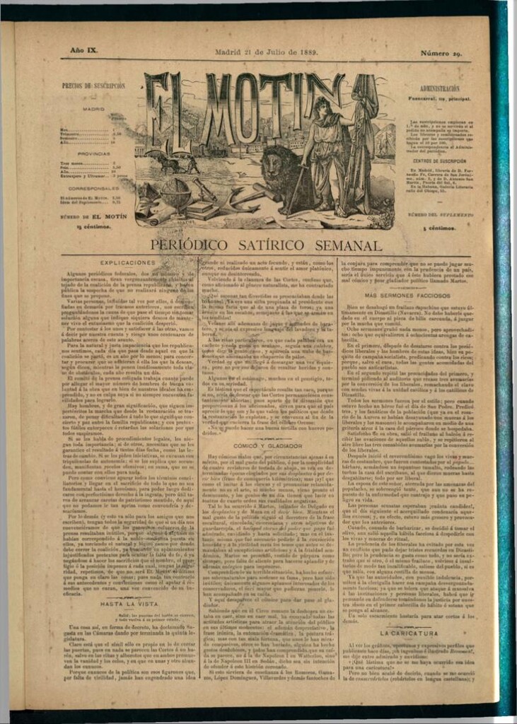 Miniatura de El Motín: periódico satírico semanal del 21 de julio de 1889