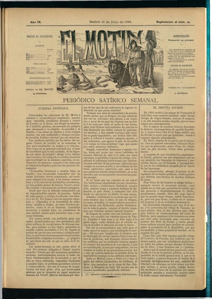 Miniatura de El Motín: periódico satírico semanal del 25 de julio de 1889