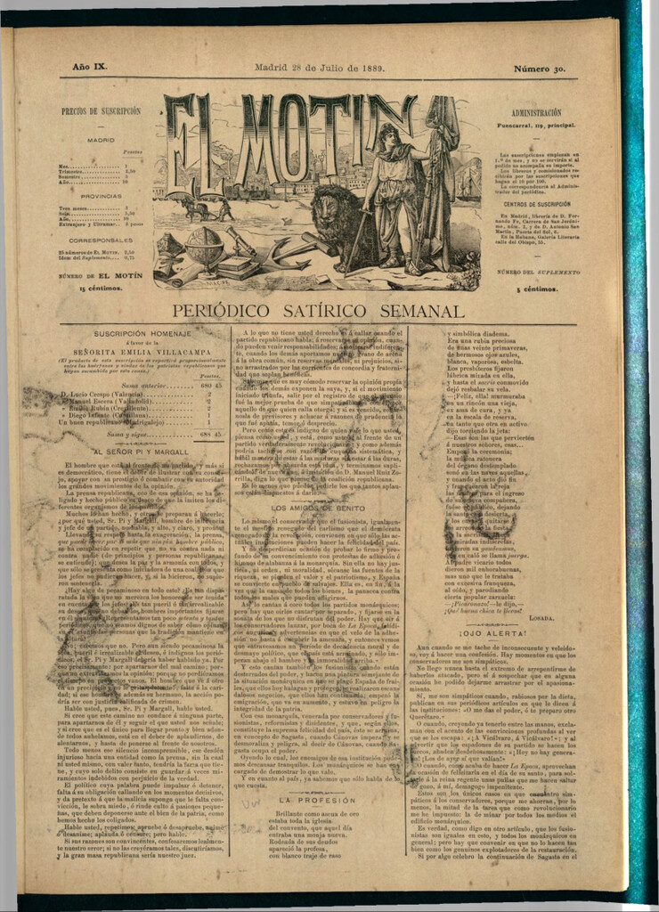 Miniatura de El Motín: periódico satírico semanal del 28 de julio de 1889