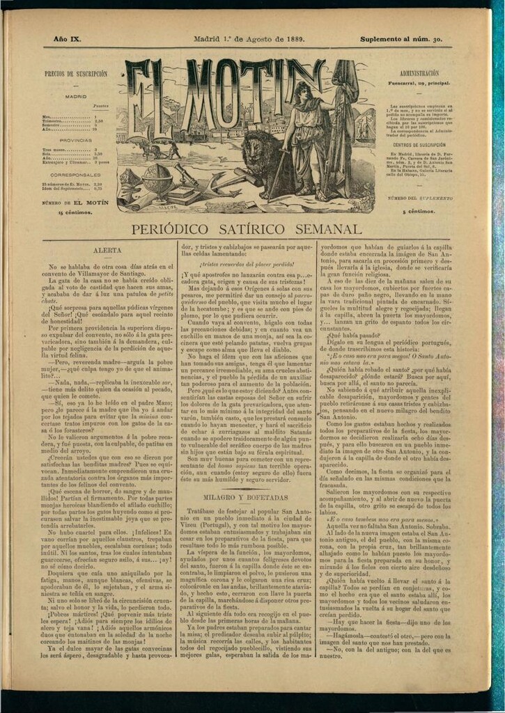 Miniatura de El Motín: periódico satírico semanal del 1 de agosto de 1889