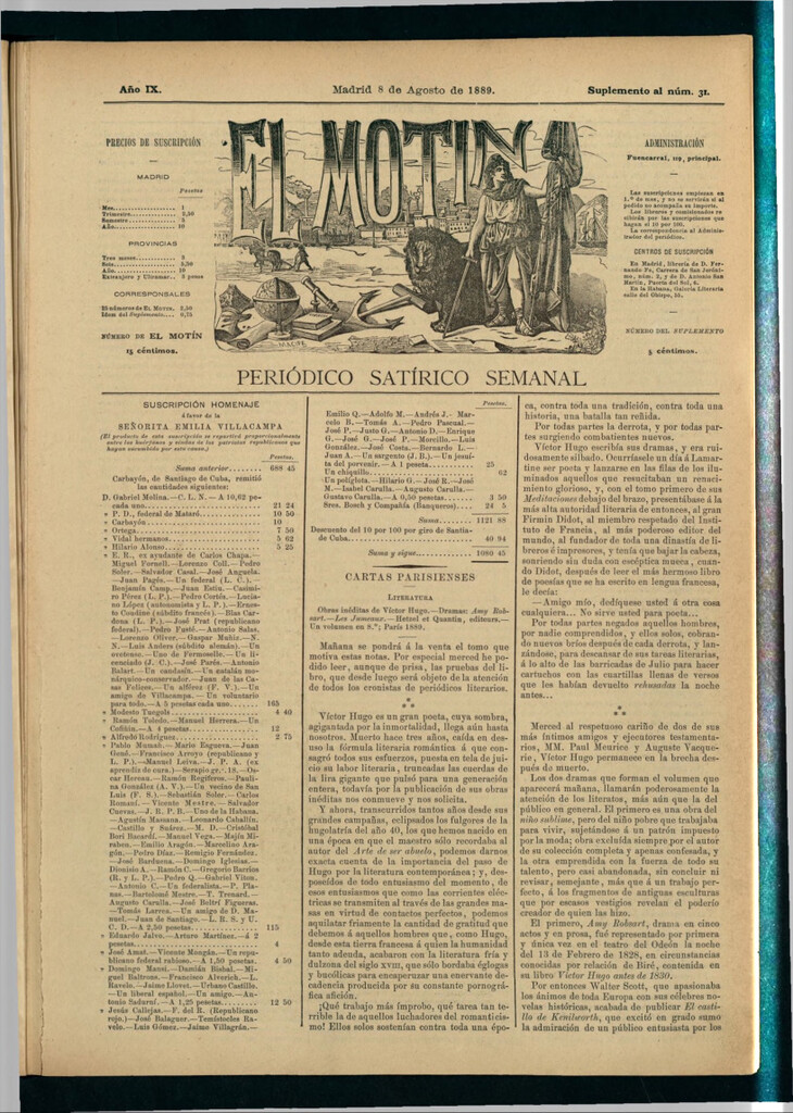 Miniatura de El Motín: periódico satírico semanal del 8 de agosto de 1889