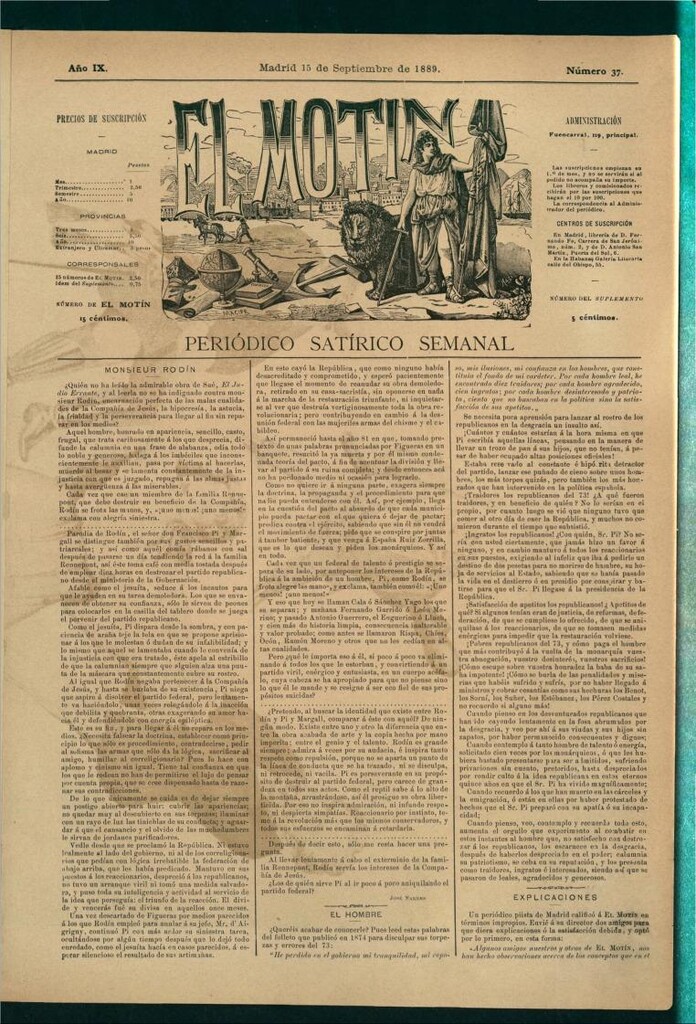 Miniatura de El Motín: periódico satírico semanal del 15 de septiembre de 1889