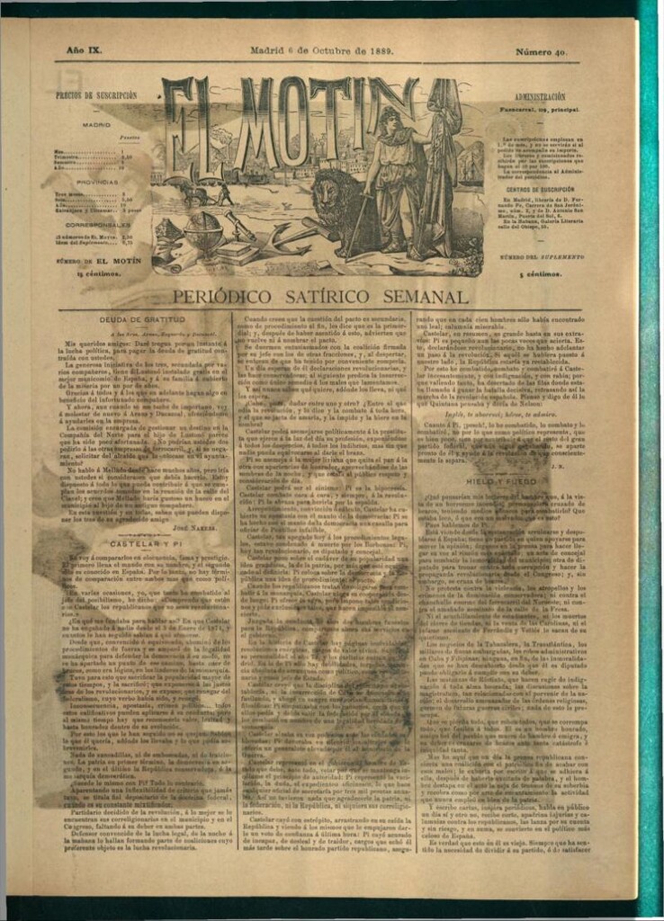 Miniatura de El Motín: periódico satírico semanal del 6 de octubre de 1889