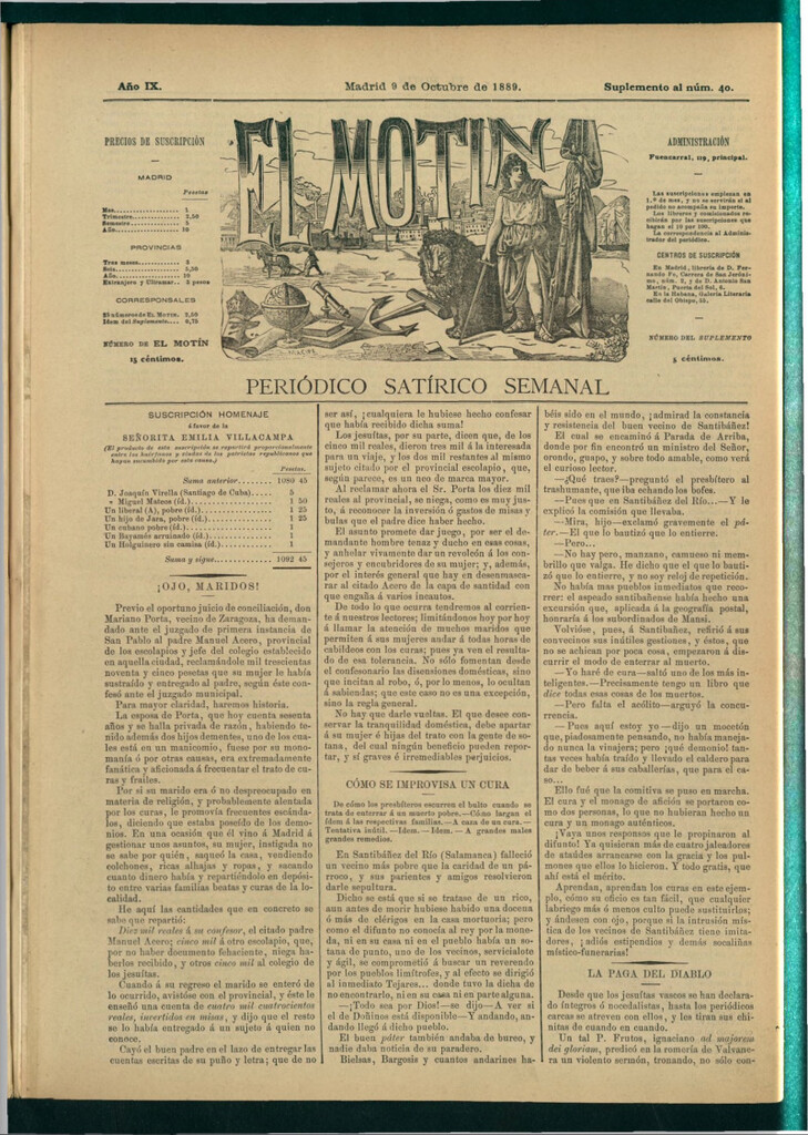 Miniatura de El Motín: periódico satírico semanal del 9 de octubre de 1889