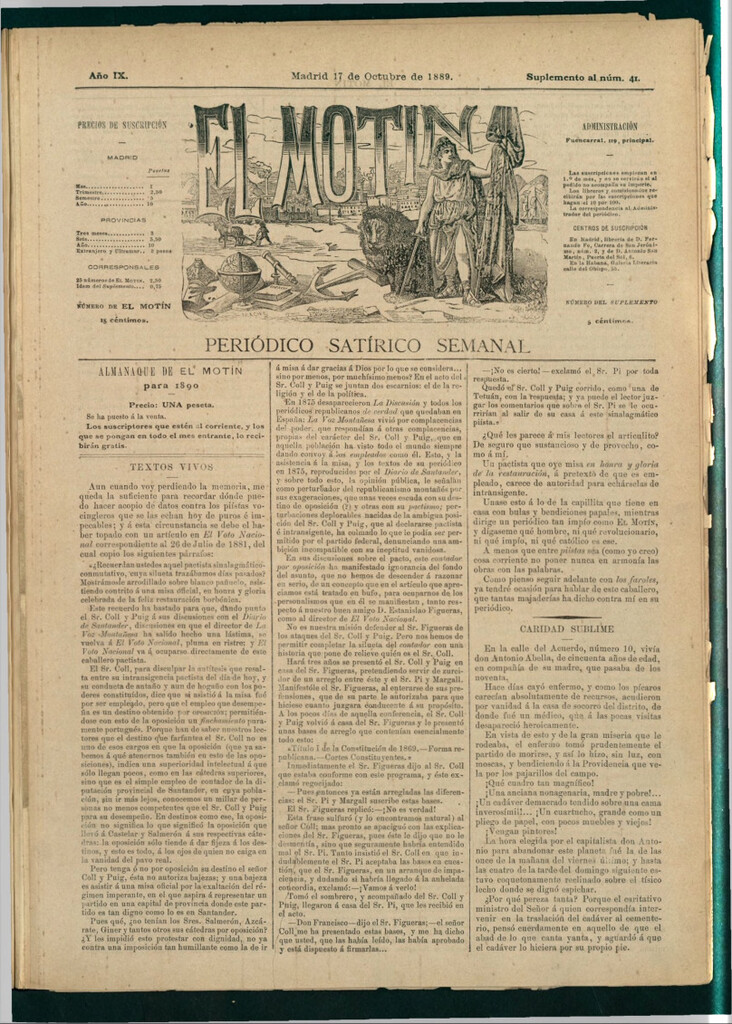 Miniatura de El Motín: periódico satírico semanal del 17 de octubre de 1889
