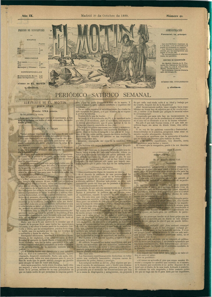 Miniatura de El Motín: periódico satírico semanal del 20 de octubre de 1889