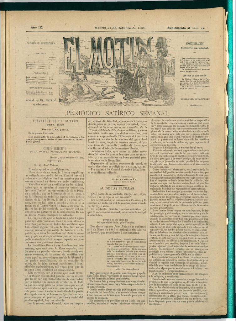 Miniatura de El Motín: periódico satírico semanal del 24 de octubre de 1889