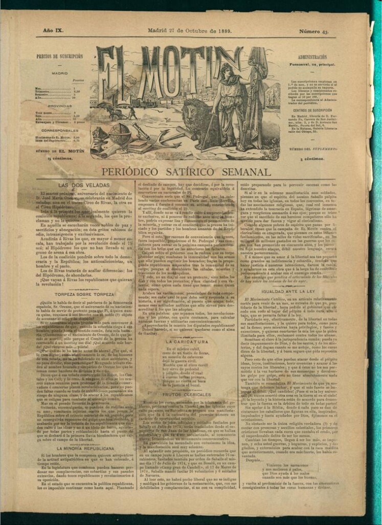 Miniatura de El Motín: periódico satírico semanal del 27 de octubre de 1889