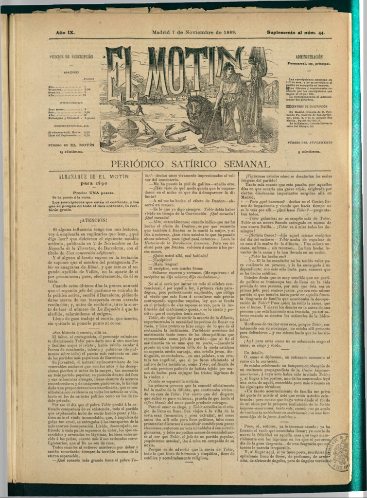 Miniatura de El Motín: periódico satírico semanal del 7 de noviembre de 1889
