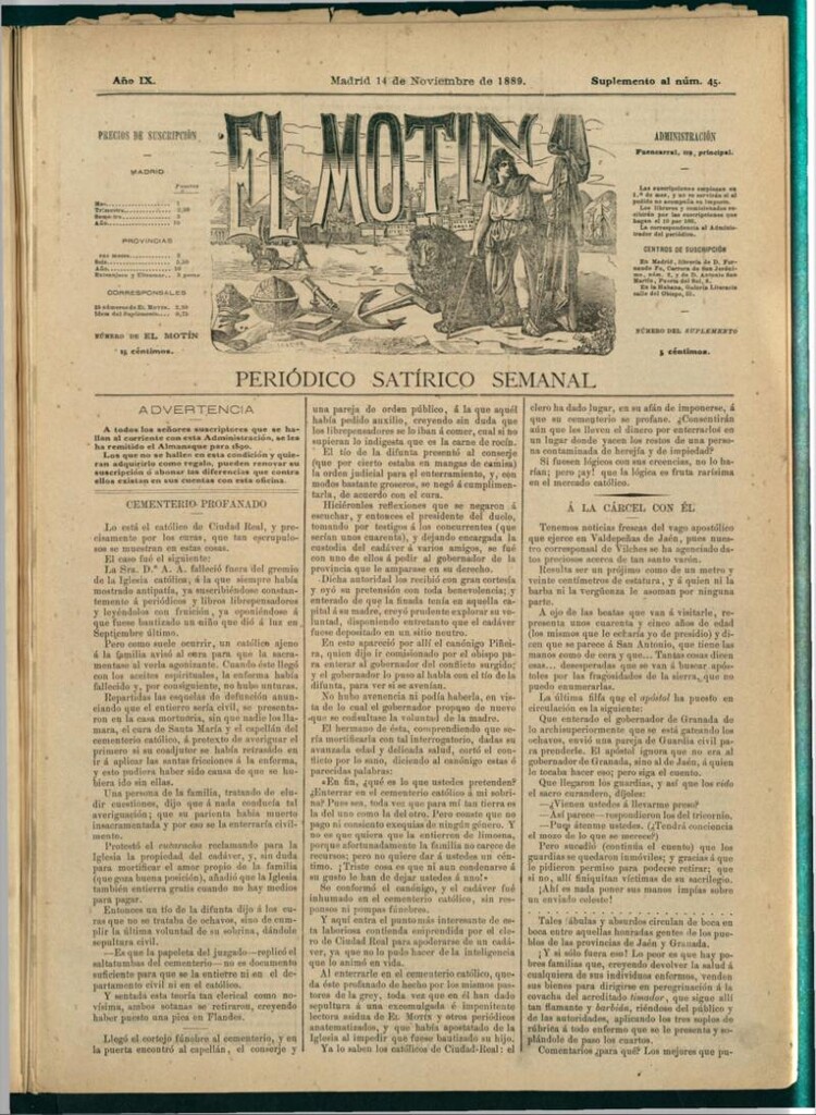 Miniatura de El Motín: periódico satírico semanal del 14 de noviembre de 1889