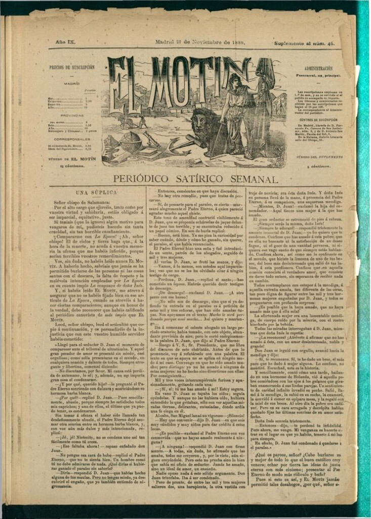 Miniatura de El Motín: periódico satírico semanal del 21 de noviembre de 1889