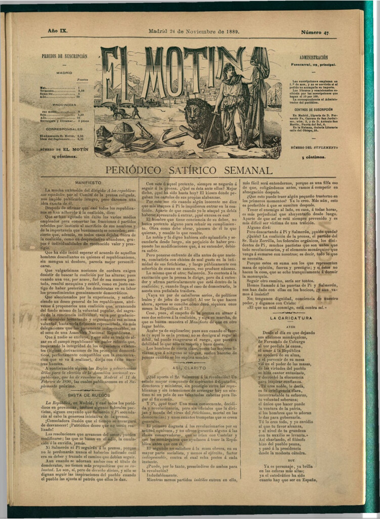 Miniatura de El Motín: periódico satírico semanal del 24 de noviembre de 1889