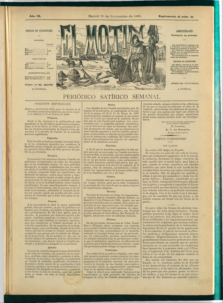 Miniatura de El Motín: periódico satírico semanal del 28 de noviembre de 1889