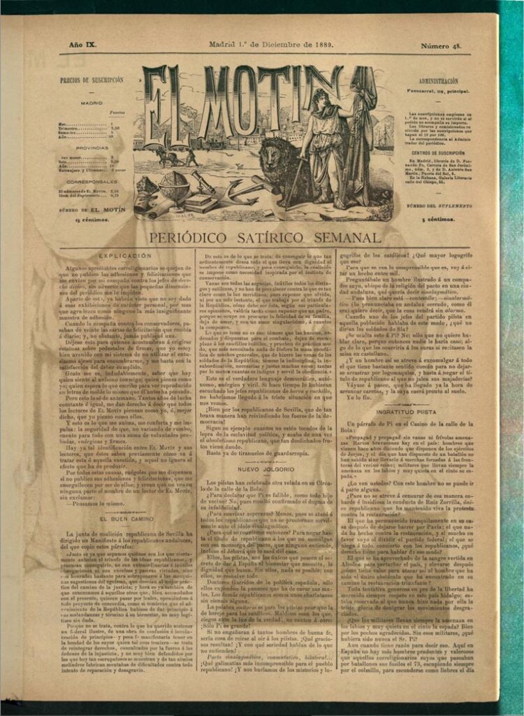 Miniatura de El Motín: periódico satírico semanal del 1 de diciembre de 1889