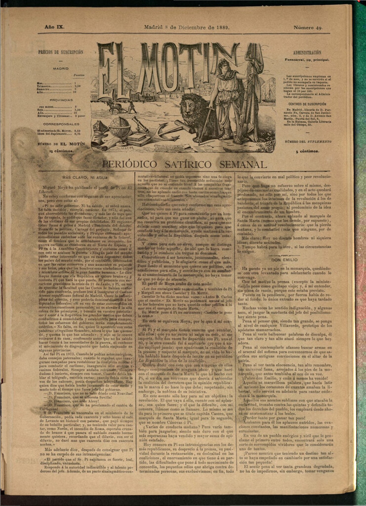 Miniatura de El Motín: periódico satírico semanal del 8 de diciembre de 1889
