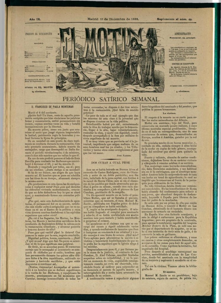 Miniatura de El Motín: periódico satírico semanal del 12 de diciembre de 1889