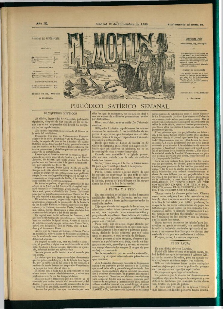 Miniatura de El Motín: periódico satírico semanal del 19 de diciembre de 1889