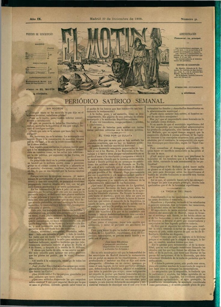 Miniatura de El Motín: periódico satírico semanal del 22 de diciembre de 1889