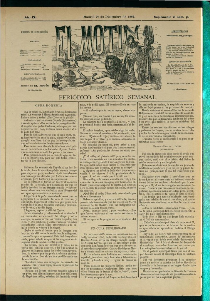 Miniatura de El Motín: periódico satírico semanal del 26 de diciembre de 1889