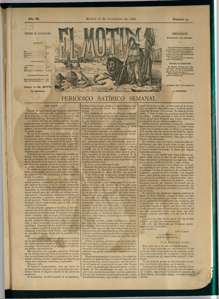 Miniatura de El Motín: periódico satírico semanal del 29 de diciembre de 1889