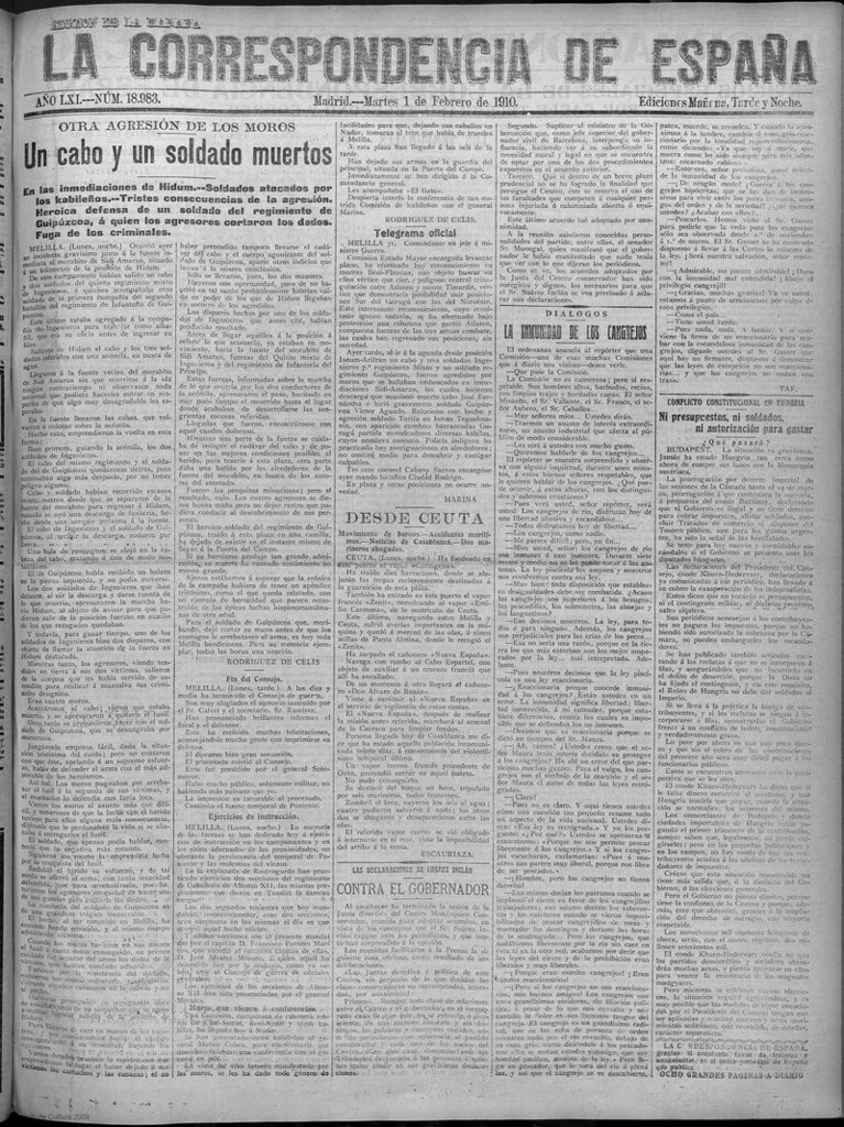 Miniatura de La Correspondencia de España del 1 de febrero de 1910 (edición de la mañana)