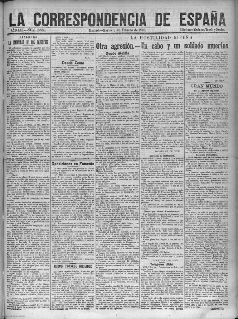 Miniatura de La Correspondencia de España del 1 de febrero de 1910