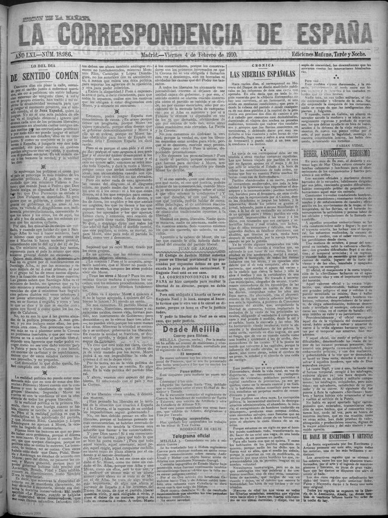 Miniatura de La Correspondencia de España del 4 de febrero de 1910 (edición de la mañana)