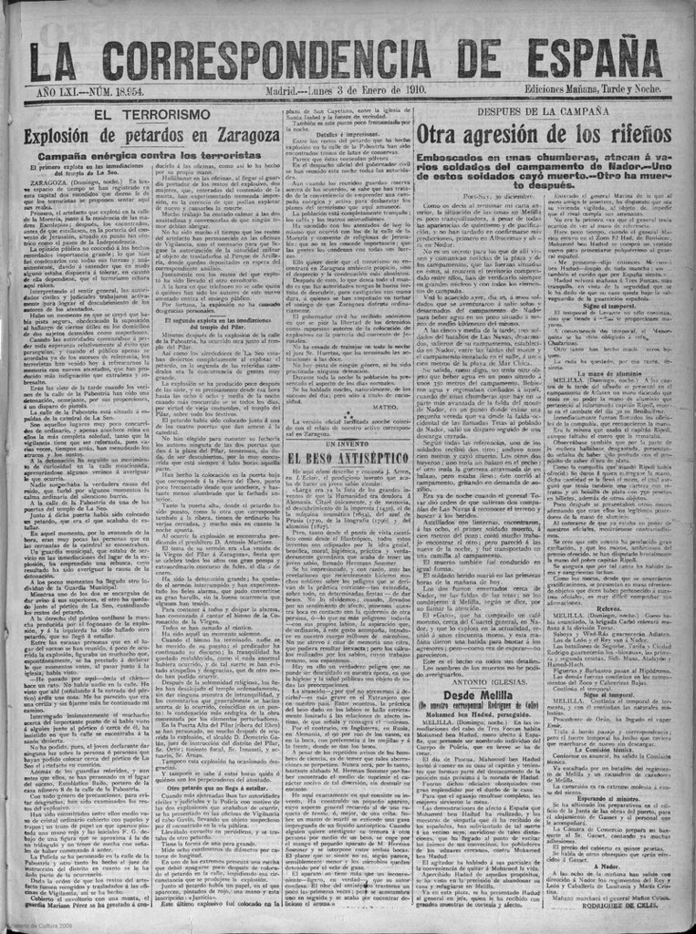 Miniatura de La correspondencia de España del 3 de enero de 1910